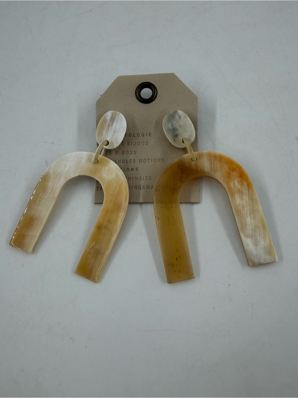 NEW! Anthropologie Umbrella Drop Tan White Marble-Look Acetate Resin Earrings